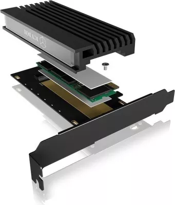 kartë adapter PCIe për SSD M.2 NVMe ICYBOX IB-PCI214M2-HSL PCIe 4.0 x4 me heatsink, e zezë