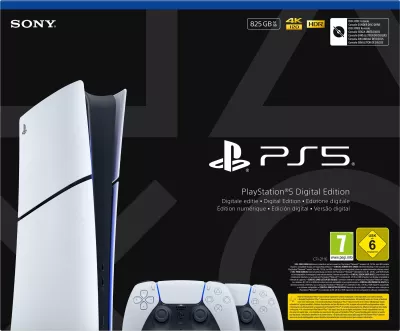 Konsolë Sony PlayStation 5 Slim Digital E-Chassis 825GB, me 2 kontrollera, e bardhë