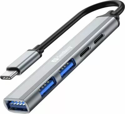 Hub USB-C SANDBERG SAVER 336-50, 3x USB-A + 2x USB-C, PD 65W, argjendtë