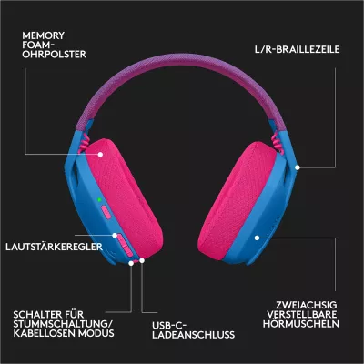 Kufje gaming wireless Logitech G G435 LIGHTSPEED, Bluetooth, 18 orë, Blue