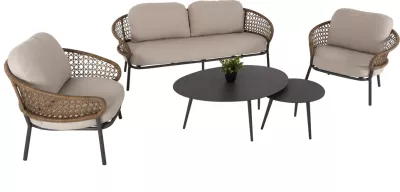 Set salloni për jashtë 5 pjesë BREY FH6079 alumini antracit-kaki PE ratan-bezh jastëkë