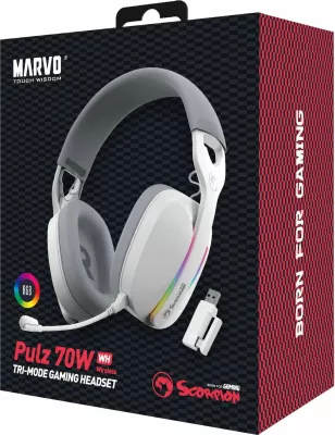 Kufje Marvo HG9086W Wireless Gaming RGB, 2.4G/BT5.3/Me kabllo, E bardhë