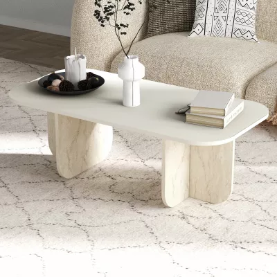 Tavolinë kafeje Skye Decor, ngjyrë sandstone dhe travertin