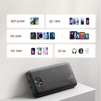 Powerbank Joyroom JR-PBF15, 10000mAh, 22.5W, me LED, e zezë