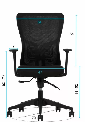Set karrigesh për zyre (2 copë), Skye Decor, mbështetje për mes, 108 cm, e zezë