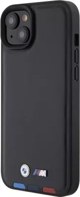 Mbështjellës BMW BMHCP15M22PTDK për iPhone 15 Plus 6.7", Leather Stamp Tricolor, zi