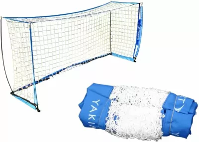 Rrjetë portash për futboll Yakimasport, ngjyrë e bardhë me detaje blu