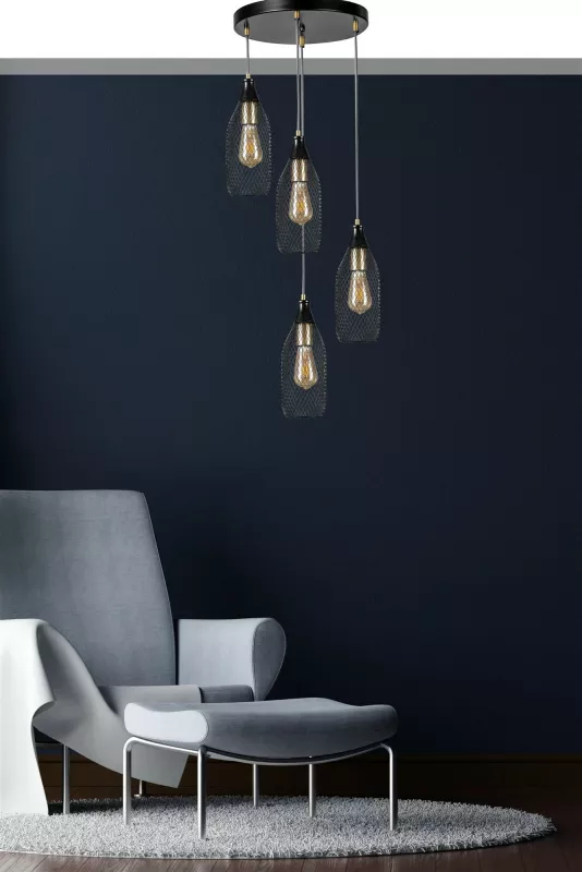 Llambë tavani Opviq Rio, 4 llampa, metal i zi