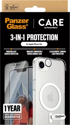 Mbështjellës PanzerGlass CARE Flagship 3-in-1 Bundle për iPhone 16e, transparent