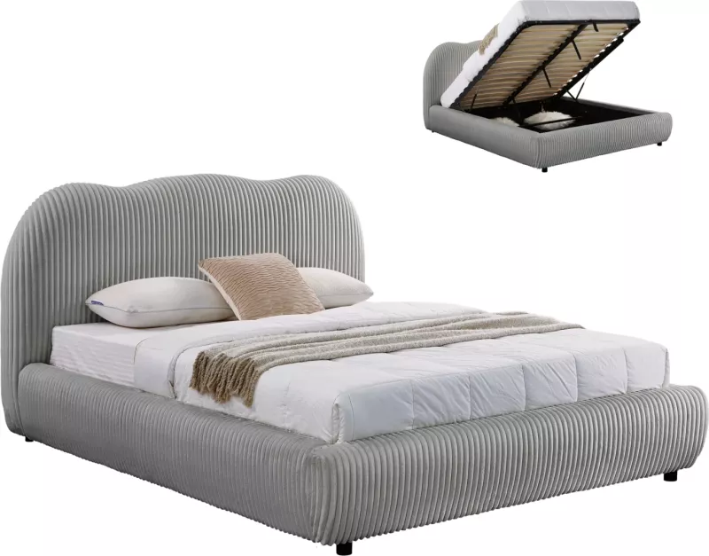 Krevat dopio me hapësirë për depo, material pelushi sintetik, ngjyrë gri, KALLY FH729.01, dyshek 160x200cm
