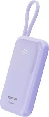 Power bank CANYON OnPower 101 10000 mAh PD 22.5W me kabllo Type-C të integruar, vjollcë