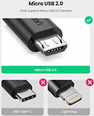 Adapter USB OTG Ugreen 10396, MicroUSB në USB-A (USB 2.0) 12 cm, i zi