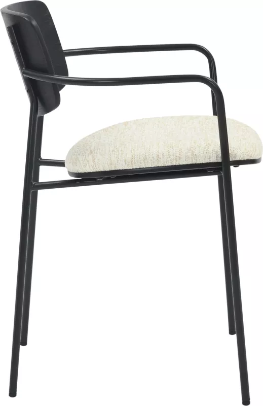 Karrige për ngrënie VIKKI FH9980.02 metal & dru në pëlhurë e zezë-krem, 54x54x75.5H cm, set prej 2 copë