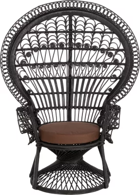 Karrige mbretërore palloi, FH9342.03, rattan, ngjyrë e zezë, jastëk kafe, 114x72x150H cm