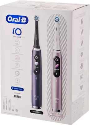 Furçë dhëmbësh elektrike Braun Oral-B iO Series 9 Duo Pack, me bateri të integruar, e zezë dhe rozë, set prej 2 copësh