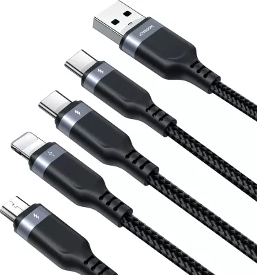 Kabllo multifunksional Joyroom S-A18 4in1, 1.2m, USB-A në USB-C/Lightning/micro USB, e zezë