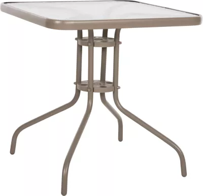 Tavolinë e jashtme katrore FIGO FH5036.04, ngjyrë shampanjë, metal-xham, 70x70x72.5 cm