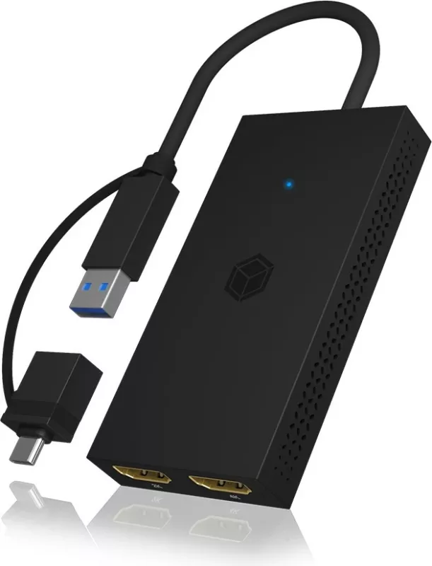 Splitter HDMI ICY BOX IB-SPL1029AC, USB në 2x HDMI, 4K, i zi