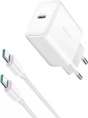 Karikues rrjeti USB-C PD 30W QC SFC, Joyroom JR-TCF24, 1 port, PPS, prizë EU, kabllo USB-C 1m, i bardhë, set