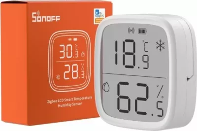 Sensor temperature dhe lagështie Zigbee me LCD, SONOFF SNZB-02D, Zigbee 3.0, rifreskim 5s, CR2450, i bardhë