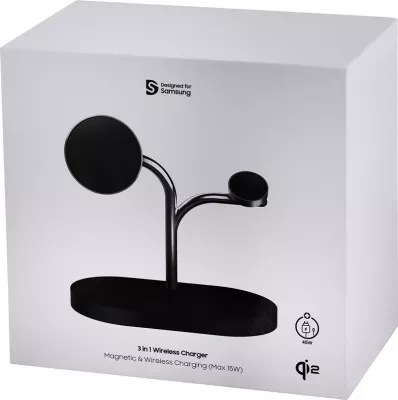 Karikues wireless Samsung GP-PWU024WIABW, për smartwatch, celular, kufje, 15W, USB Type-C, zi/argjendtë