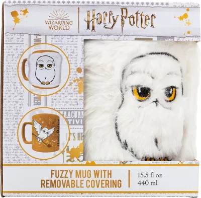 Filxhan Pyramid Harry Potter Hedwig Fuzzy, 440 ml, me mbulesë të butë të heqshme, i bardhë/ari