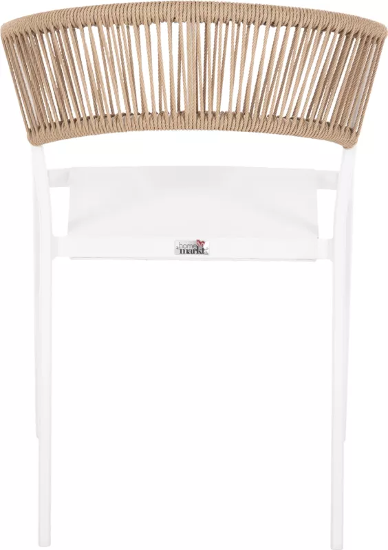 Karrige alumini FH5891.22, kornizë e bardhë dhe tekstil, mbështetëse ratan bezhë, 57x63x82H cm