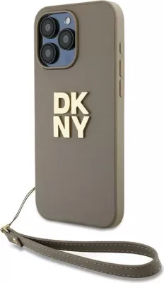 Mbështjellës DKNY Wrist Strap Stock Logo për iPhone 15 Pro Max, bezhë
