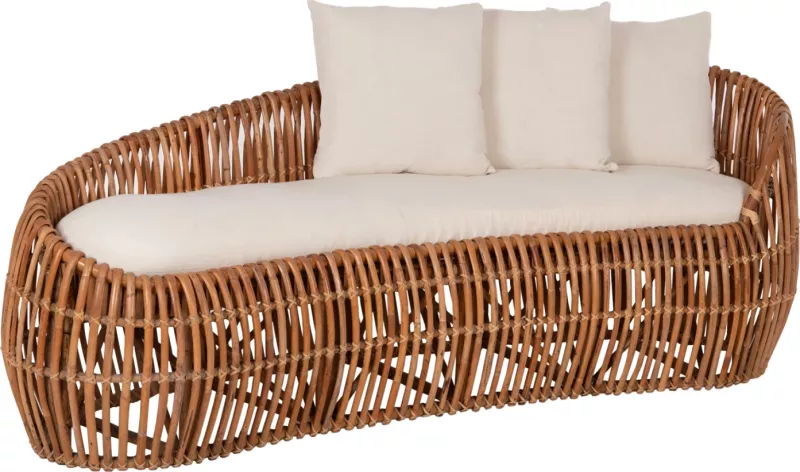 Shezlong LANTRY FH5991, ratan natyral, jastëk të bardhë, 215x60x78H cm