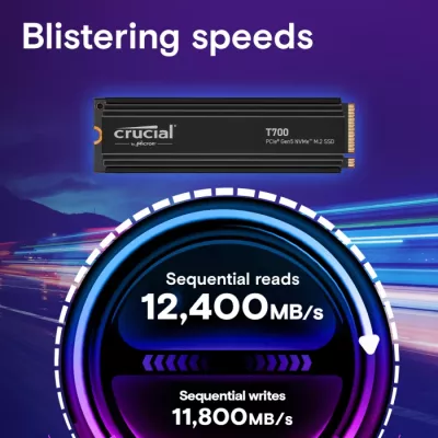 SSD NVMe M.2 Crucial T700 CT2000T700SSD5 2TB PCIe Gen5 me heatsink, e zezë