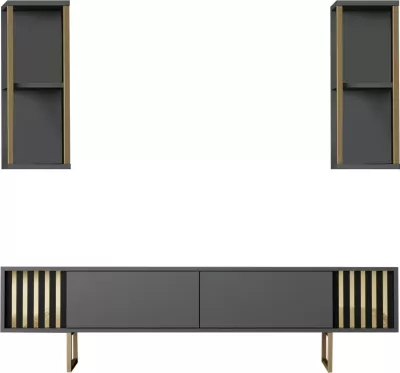 Set mobiljesh për dhomë dite, Skye Decor, linjë ari, anthracite, ari