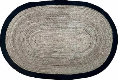 Qilim oval për dhomë dite, jute dhe pambuk, ngjyrë natyrale e zezë, 200x300cm