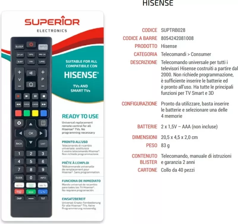 Telekomandë universale Superior Electronics për Hisense Smart TV