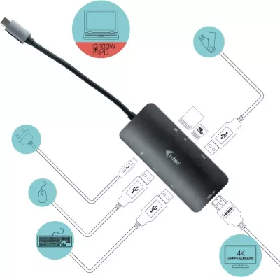 Dok stacion I-Tec Metal USB-C Nano Dock 4K HDMI, 100W, Silver/Turquoise