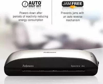 Laminator Fellowes Spectra A4, 2 rula, Auto Shut Off, me 10 qese laminimi, i zi/argjendtë