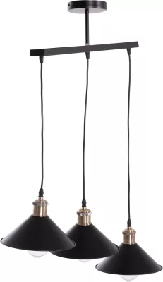 Llambë tavani varëse me 3 drita, metal i zi, detaje bronzi, FH7533.11, 21.5x128cm