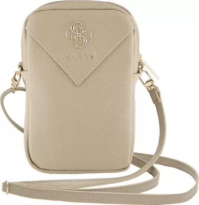 Mbështjellës telefoni Guess ZIP Leather Triangle, lëkurë artificiale, ari