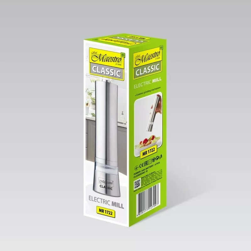 Bluarës elektrik për erëza Maestro MR-1722, çelik inox, argjend
