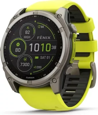 Smartwatch Garmin fenix 8, 51 mm, 32 GB, Titanium, Rrip silikon, E verdhë neon