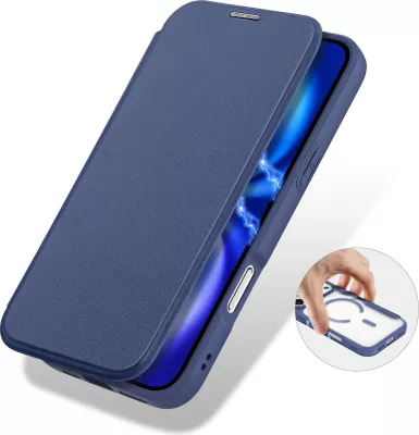 Mbështjellës, Dux Ducis, Skin X Pro iPhone 17 Pro, me portofol, kompatibil MagSafe, me bllokim RFID, blu