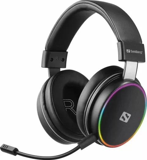 Kufje wireless SANDBERG HeroBlaster 126-42, Bluetooth 5.4, 50 mm driver, me mikrofon të ndashëm, AUX 3.5 mm, RGB, të zeza, set 5 copë