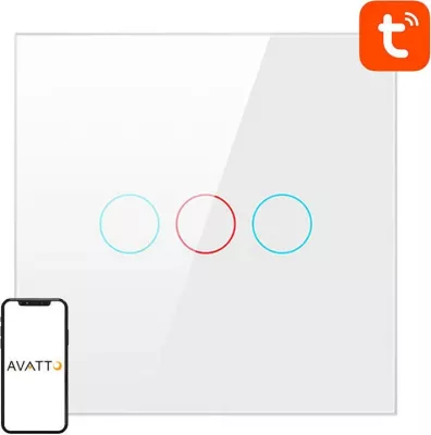 Kasë ndriçimi inteligjente Avatto LZTS02-EU-W3, 3 butona, ZigBee, pa tel neutral, e bardhë