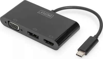 Adapter grafik Digitus USB-C në DisplayPort/HDMI/VGA, i zi