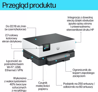 Printer ngjyrash HP OfficeJet Pro 9110b wireless, printim dyanshëm, Gri