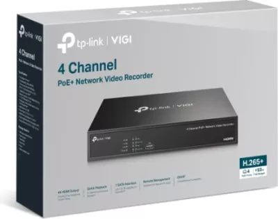 Regjistrues video rrjeti (NVR) PoE+ 4-kanalësh TP-LINK VIGI NVR1004H-4P, 4K HDMI, 4x PoE+ 53 W, i zi
