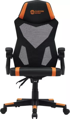 Karrige gaming CANYON Flow MCH01, mesh, pjerrësi 90-135°, deri 120 kg, Zi/Portokalli