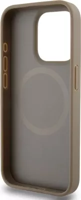 Mbështjellës DKNY Leather Printed Pattern Metal Logo MagSafe për iPhone 15 Pro, Kafe