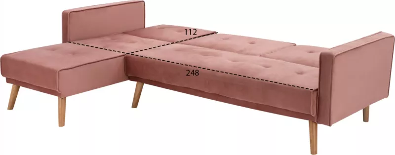 Divan qoshe i kthyeshëm TALIA FH3153.02 kadife në ngjyrë rozë e pluhurosur 267x153x85 cm