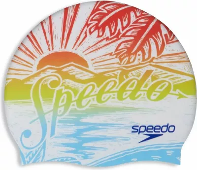 Kapuç noti Speedo SLOGAN PRT Cap AU/AF/AM silikon universal (adult) unisex e bardhë