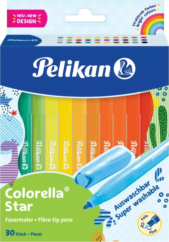 Set stilolapsa Pelikan Colorella Star, 30 ngjyra, majë e rrumbullakët, 0.6mm, ngjyra të përziera